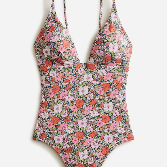 J. Crew Plunge One-Piece Liberty of London Meadow Song Swimsuit Sz XL - Picture 3 of 8